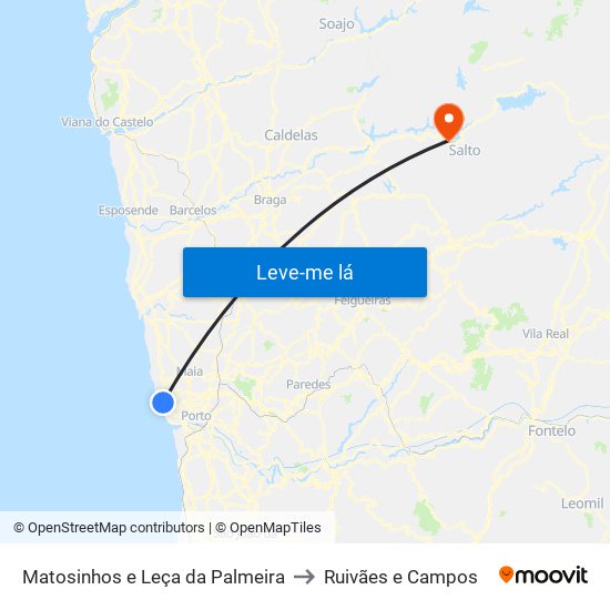 Matosinhos e Leça da Palmeira to Ruivães e Campos map