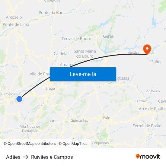 Adães to Ruivães e Campos map