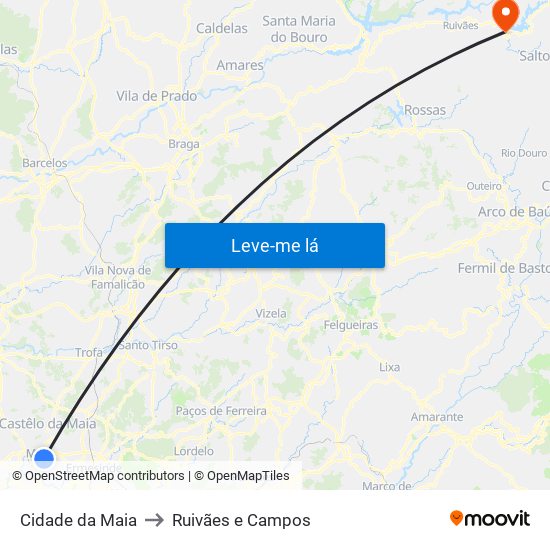 Cidade da Maia to Ruivães e Campos map