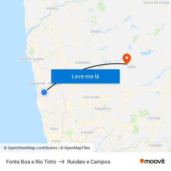 Fonte Boa e Rio Tinto to Ruivães e Campos map