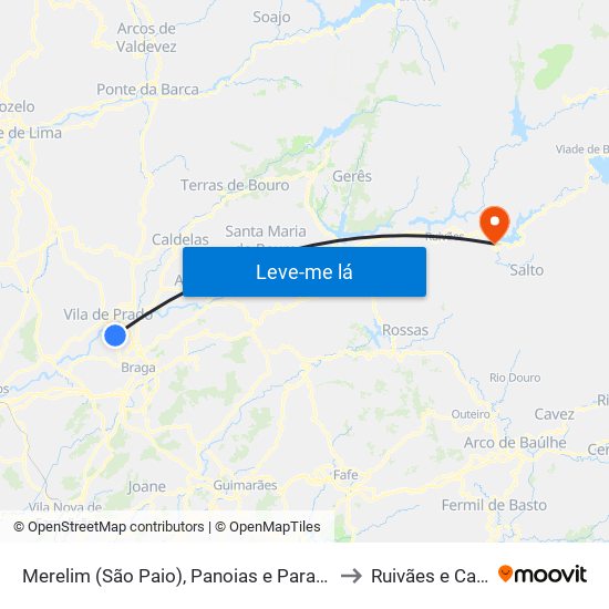 Merelim (São Paio), Panoias e Parada de Tibães to Ruivães e Campos map