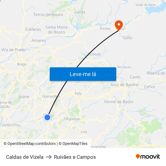 Caldas de Vizela to Ruivães e Campos map