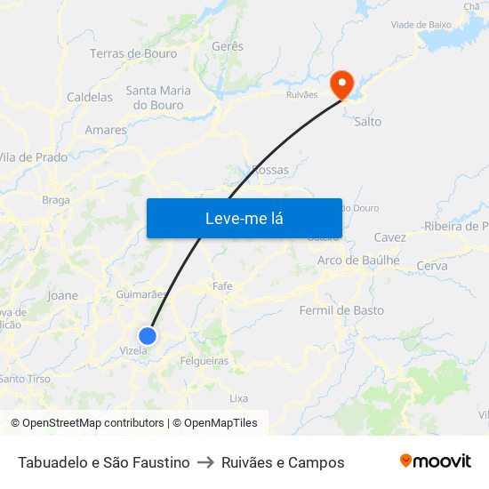 Tabuadelo e São Faustino to Ruivães e Campos map