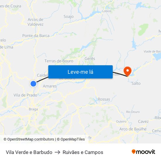 Vila Verde e Barbudo to Ruivães e Campos map