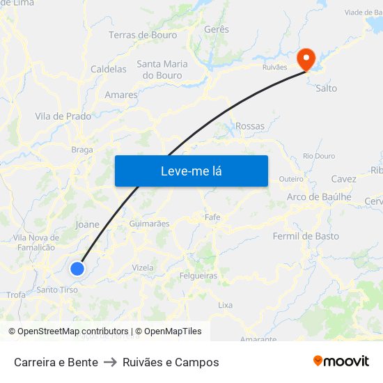 Carreira e Bente to Ruivães e Campos map