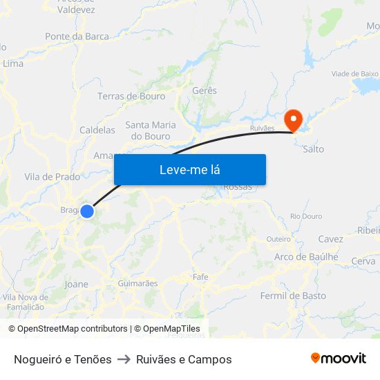 Nogueiró e Tenões to Ruivães e Campos map