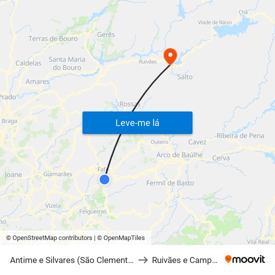 Antime e Silvares (São Clemente) to Ruivães e Campos map