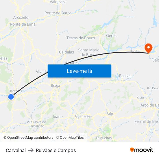 Carvalhal to Ruivães e Campos map