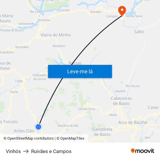 Vinhós to Ruivães e Campos map
