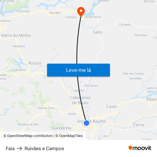 Faia to Ruivães e Campos map