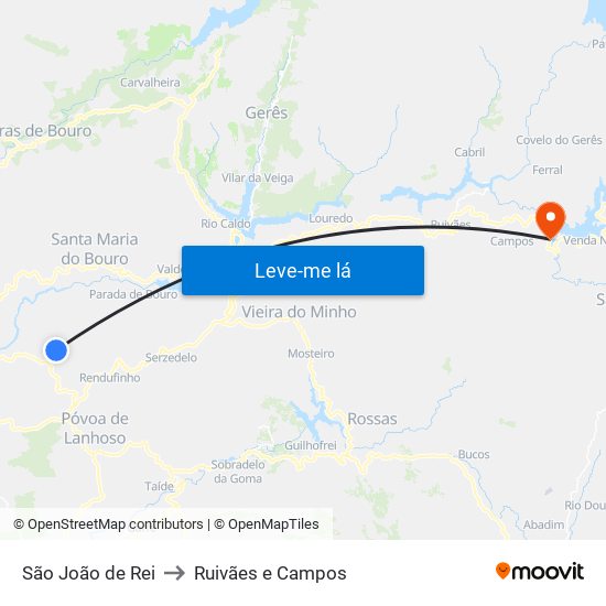 São João de Rei to Ruivães e Campos map