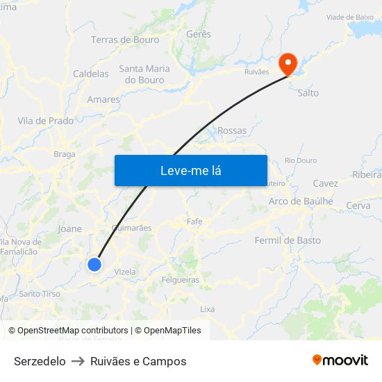 Serzedelo to Ruivães e Campos map