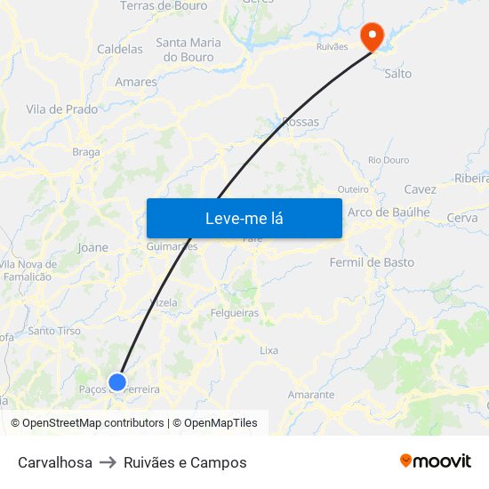 Carvalhosa to Ruivães e Campos map
