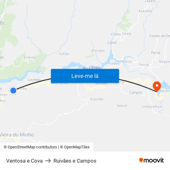 Ventosa e Cova to Ruivães e Campos map