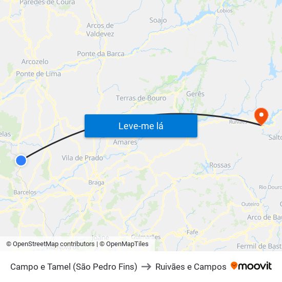 Campo e Tamel (São Pedro Fins) to Ruivães e Campos map