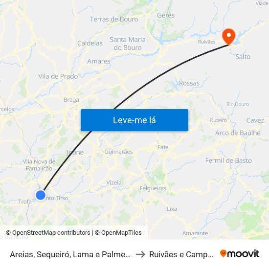 Areias, Sequeiró, Lama e Palmeira to Ruivães e Campos map