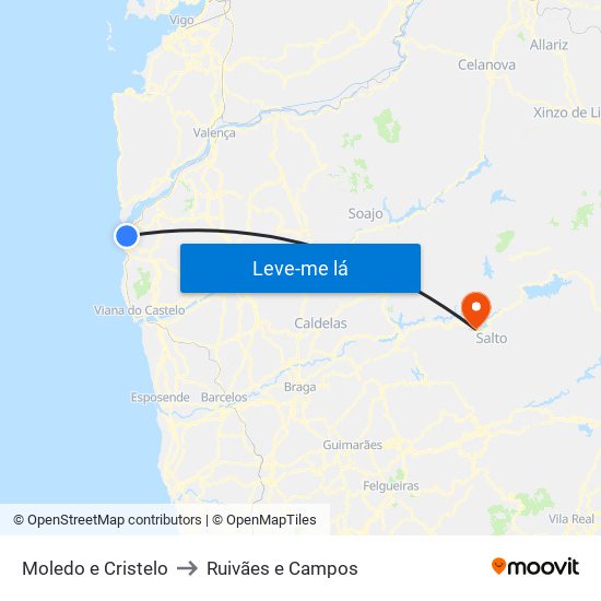 Moledo e Cristelo to Ruivães e Campos map