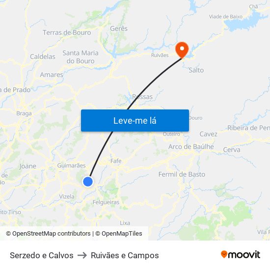 Serzedo e Calvos to Ruivães e Campos map