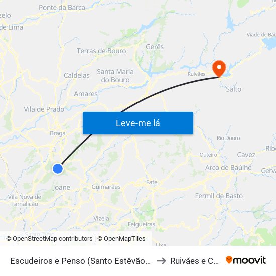 Escudeiros e Penso (Santo Estêvão e São Vicente) to Ruivães e Campos map