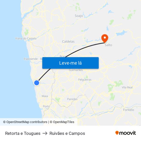 Retorta e Tougues to Ruivães e Campos map