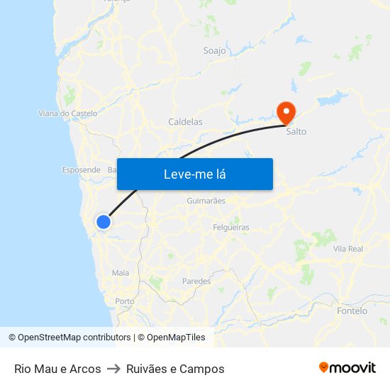 Rio Mau e Arcos to Ruivães e Campos map