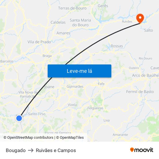 Bougado to Ruivães e Campos map
