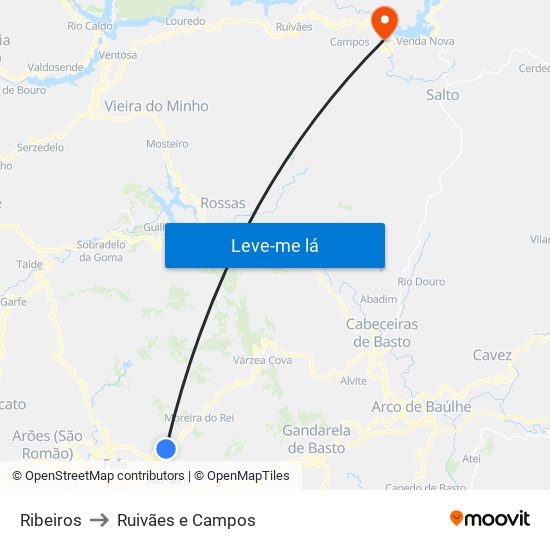Ribeiros to Ruivães e Campos map