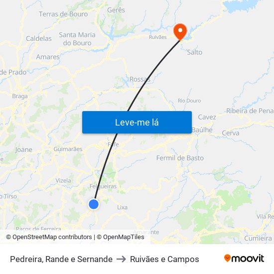 Pedreira, Rande e Sernande to Ruivães e Campos map