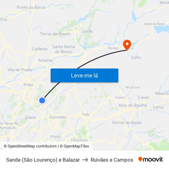 Sande (São Lourenço) e Balazar to Ruivães e Campos map