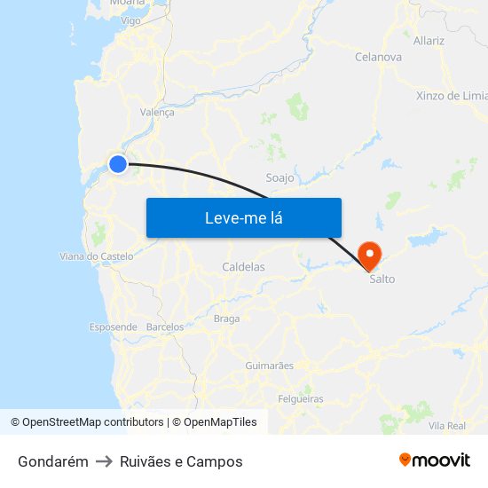 Gondarém to Ruivães e Campos map