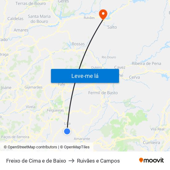 Freixo de Cima e de Baixo to Ruivães e Campos map