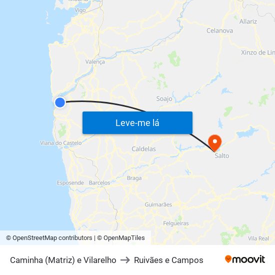 Caminha (Matriz) e Vilarelho to Ruivães e Campos map