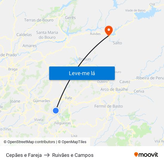 Cepães e Fareja to Ruivães e Campos map