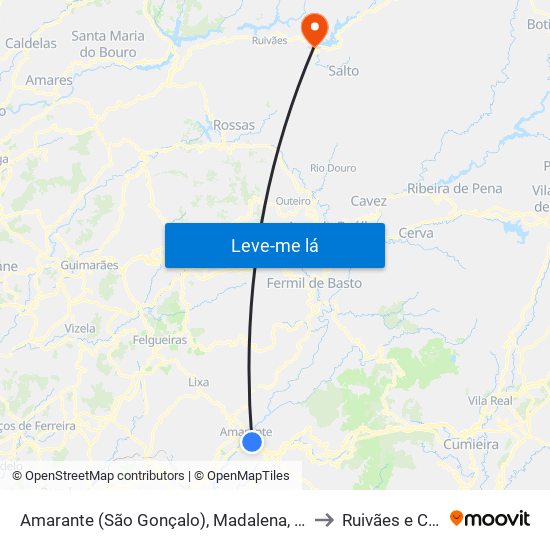 Amarante (São Gonçalo), Madalena, Cepelos e Gatão to Ruivães e Campos map
