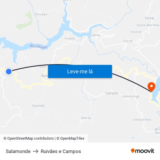 Salamonde to Ruivães e Campos map