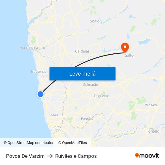 Póvoa De Varzim to Ruivães e Campos map