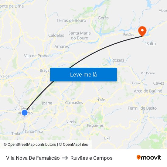 Vila Nova De Famalicão to Ruivães e Campos map