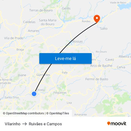 Vilarinho to Ruivães e Campos map