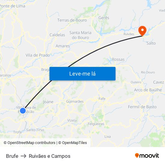 Brufe to Ruivães e Campos map