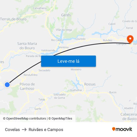 Covelas to Ruivães e Campos map