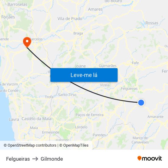 Felgueiras to Gilmonde map