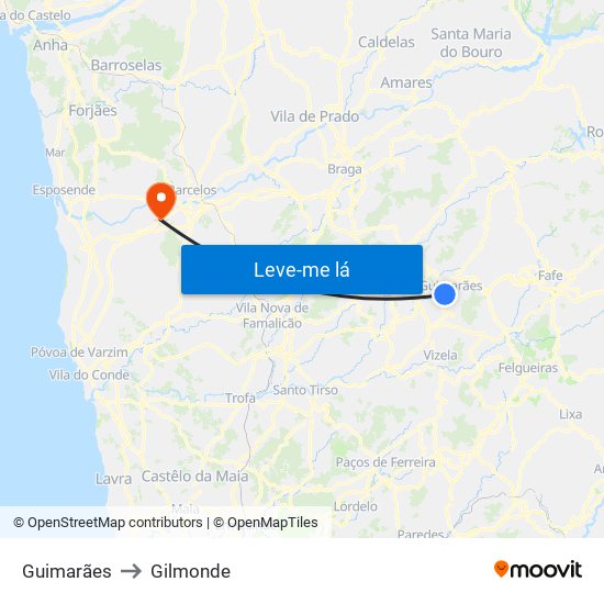 Guimarães to Gilmonde map