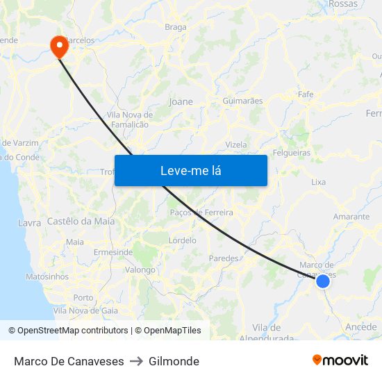 Marco De Canaveses to Gilmonde map
