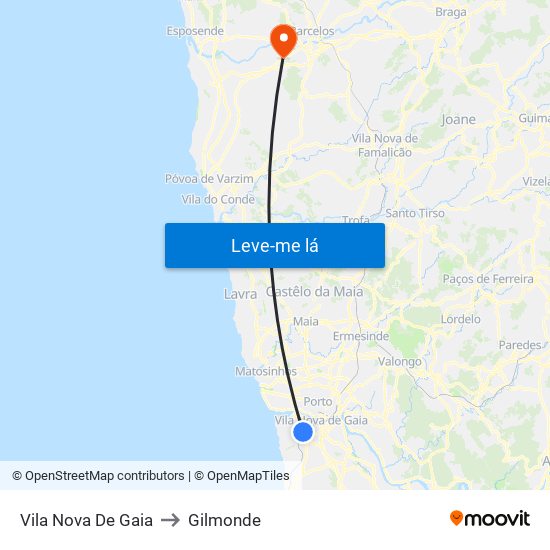 Vila Nova De Gaia to Gilmonde map