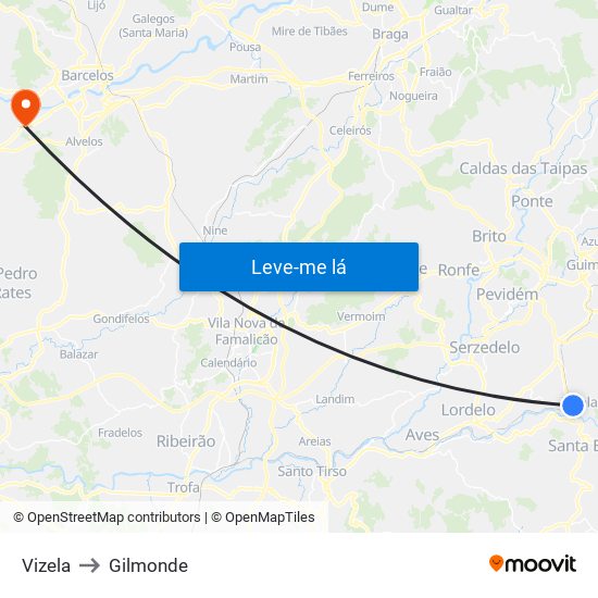 Vizela to Gilmonde map
