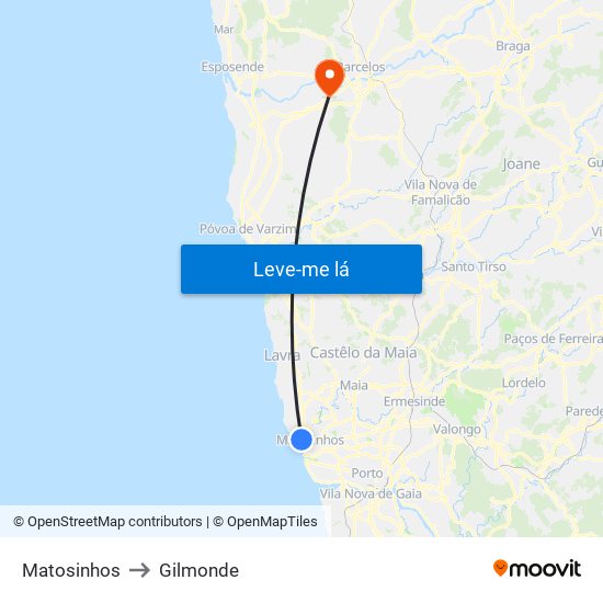 Matosinhos to Gilmonde map