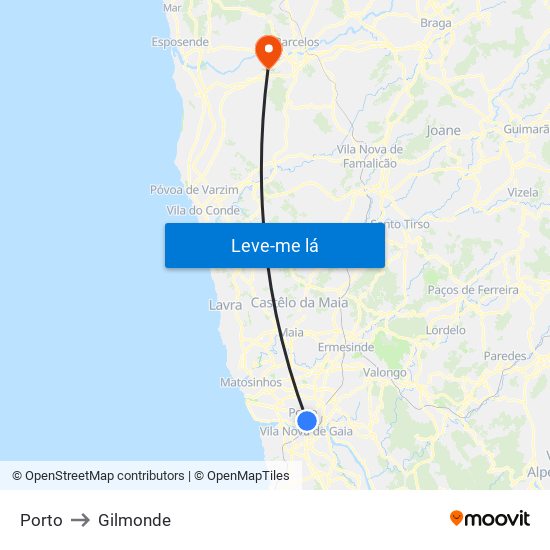 Porto to Gilmonde map