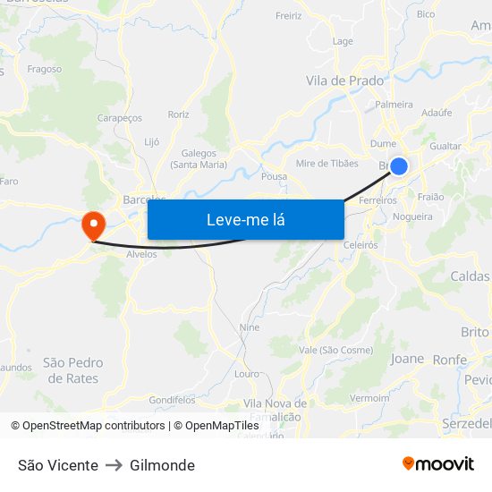 São Vicente to Gilmonde map