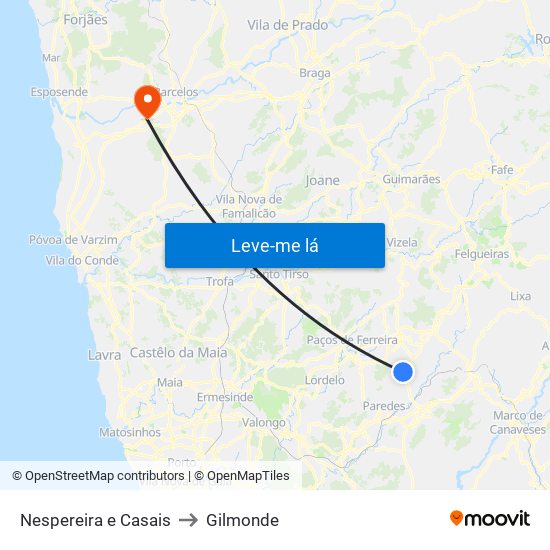 Nespereira e Casais to Gilmonde map