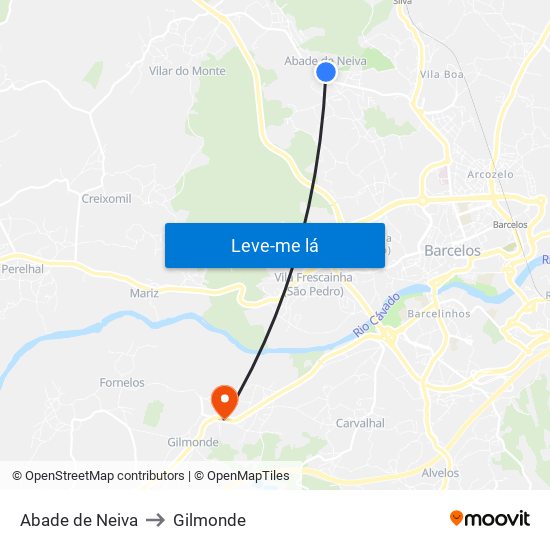 Abade de Neiva to Gilmonde map